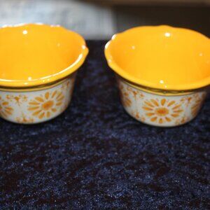 Pioneer Woman Ramekin Stoneware - Yellow Floral Burst Design -Set 2
